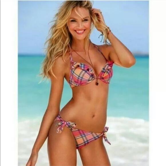 Victorias Secret 34C/L retro plaid push-up bikini - Picture 1 of 5